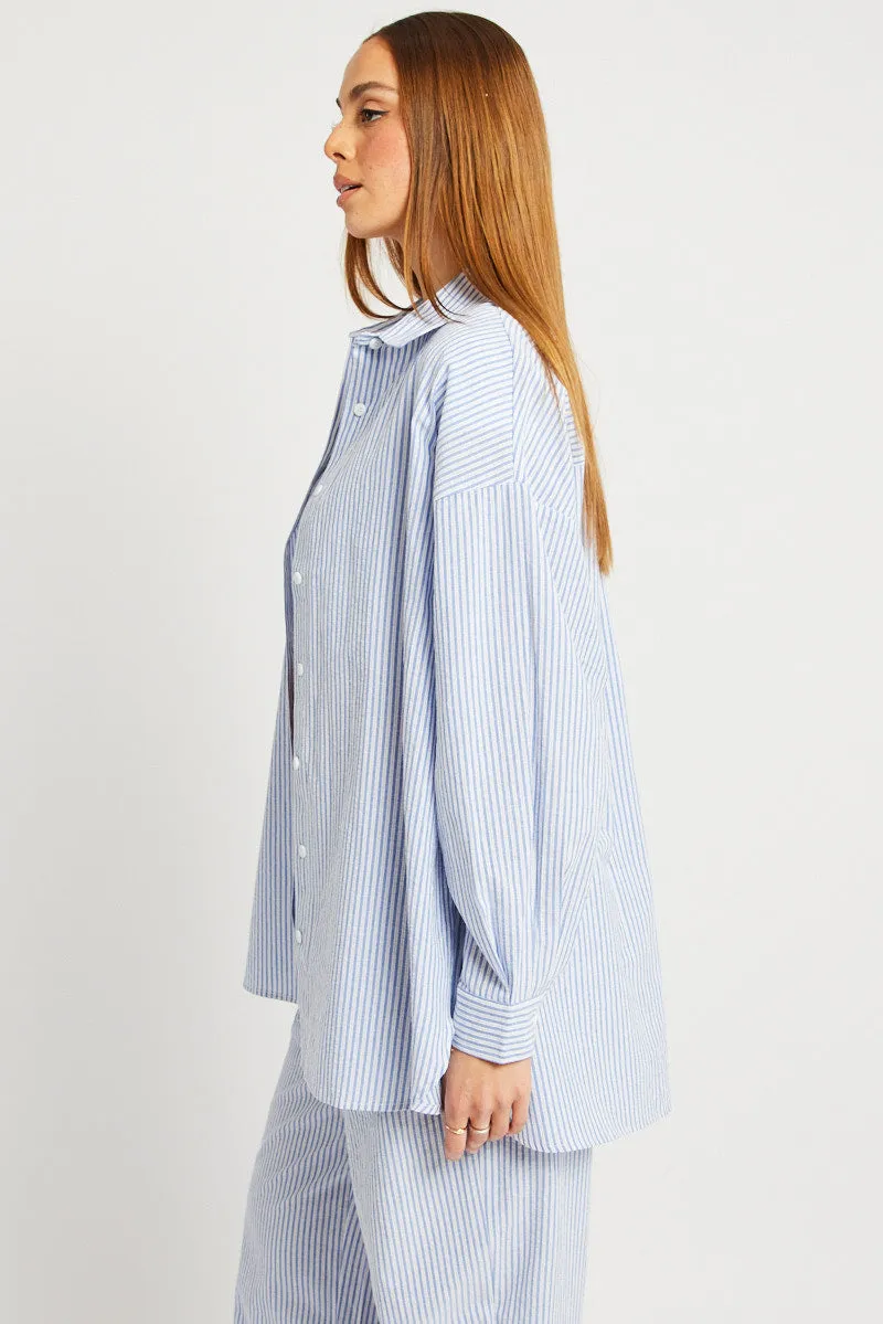 Blue Stripe Relaxed Shirt Long Sleeve sold by Ally Fashion product image thumbnail 4