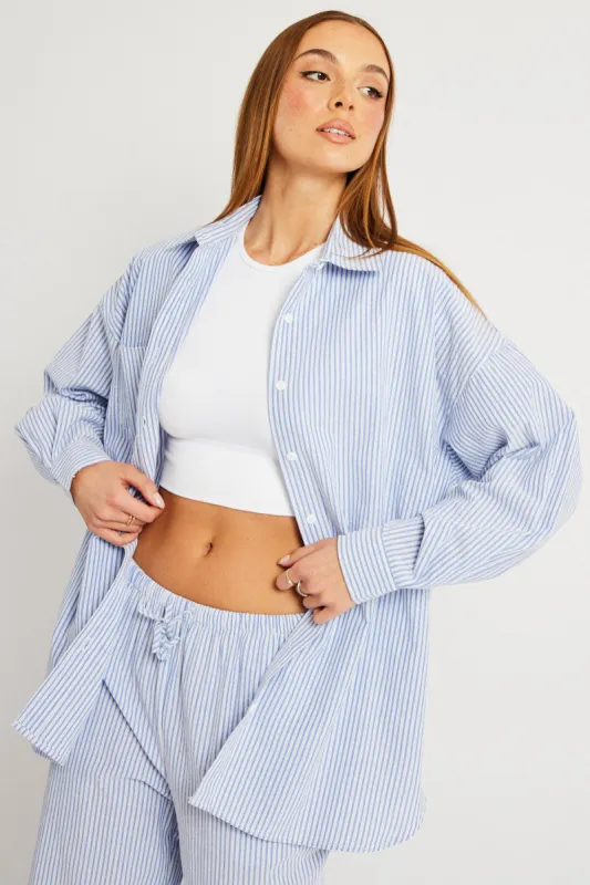 Blue Stripe Relaxed Shirt Long Sleeve sold by Ally Fashion