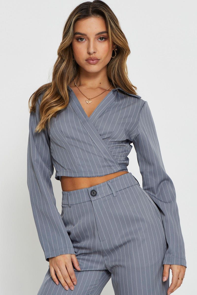 Stripe Wrap Top Long Sleeve sold by Ally Fashion product image thumbnail 3