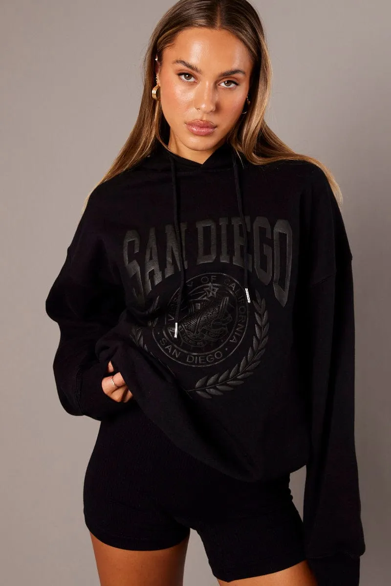 Black Graphic Hoodie Sweater Long Sleeve sold by Ally Fashion product image thumbnail 3