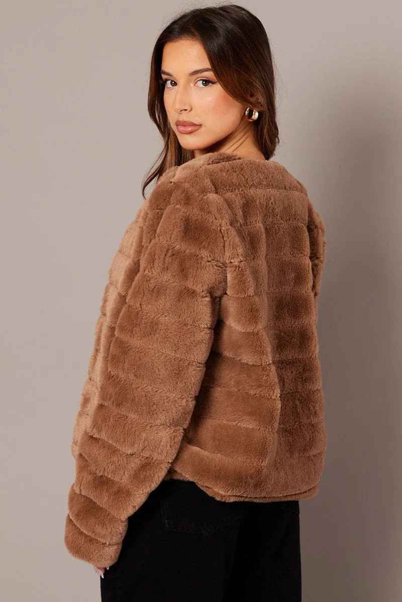 Beige Faux Fur Crop Jacket sold by Ally Fashion product image thumbnail 5