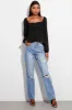 Black Top Long Sleeve Square Neck Shirred Ruched sold by Ally Fashion