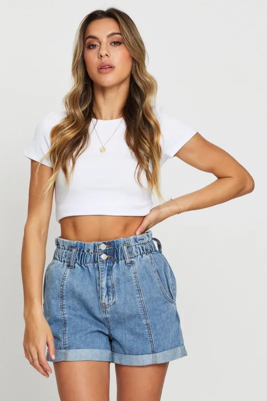 Blue Paper Bag Denim Shorts High Waist sold by Ally Fashion