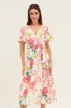 White Floral Tie Waist Tiered Midi Dress sold by Ally Fashion