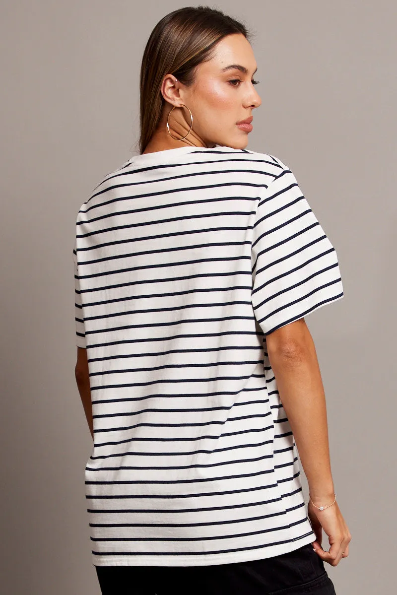 White Stripe Oversized T Shirt Short Sleeve Crew Neck sold by Ally Fashion product image thumbnail 5