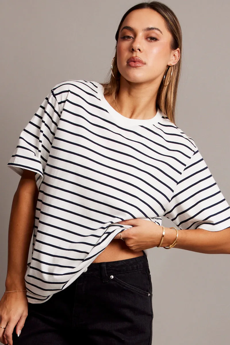 White Stripe Oversized T Shirt Short Sleeve Crew Neck sold by Ally Fashion product image thumbnail 2