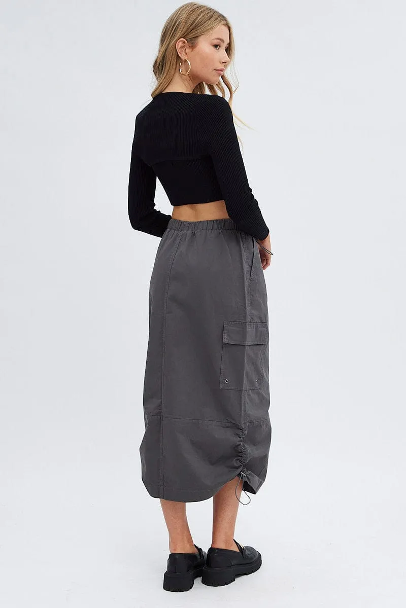 【AP STUDIO】Warm Sweat Cargo Skirt☆グレー Grey Parachute Cargo Skirt Low Rise Midi | Parallel