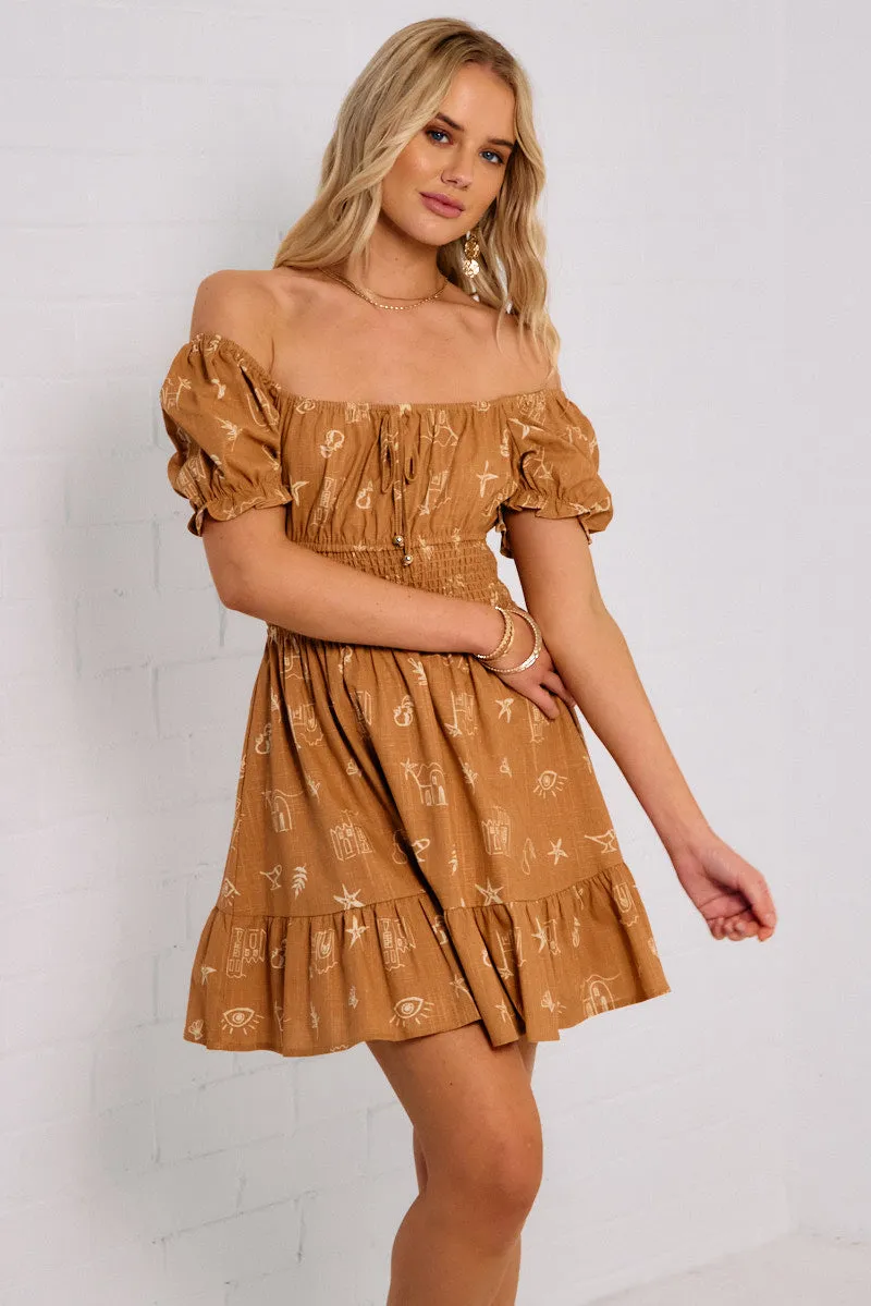 Brown Abstract Fit And Flare Dress Mini sold by Ally Fashion product image thumbnail 3