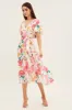White Floral Tie Waist Tiered Midi Dress sold by Ally Fashion
