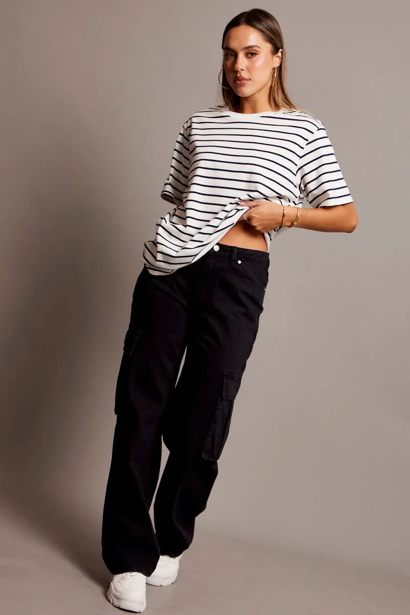 White Stripe Oversized T Shirt Short Sleeve Crew Neck sold by Ally Fashion product image thumbnail 3