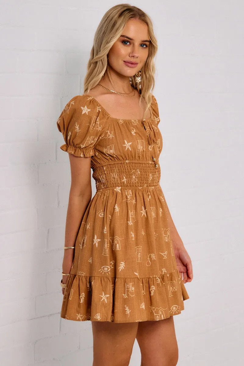 Brown Abstract Fit And Flare Dress Mini sold by Ally Fashion product image thumbnail 4