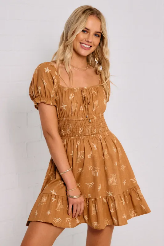 Brown Abstract Fit And Flare Dress Mini sold by Ally Fashion