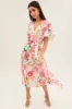 White Floral Tie Waist Tiered Midi Dress sold by Ally Fashion
