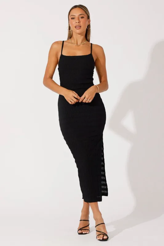 Black Maxi Dress Square Neck Bodycon Textured sold by Ally Fashion