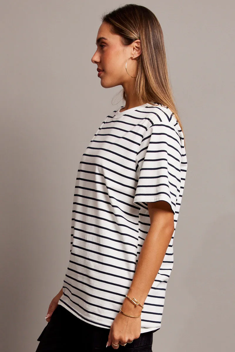 White Stripe Oversized T Shirt Short Sleeve Crew Neck sold by Ally Fashion product image thumbnail 4