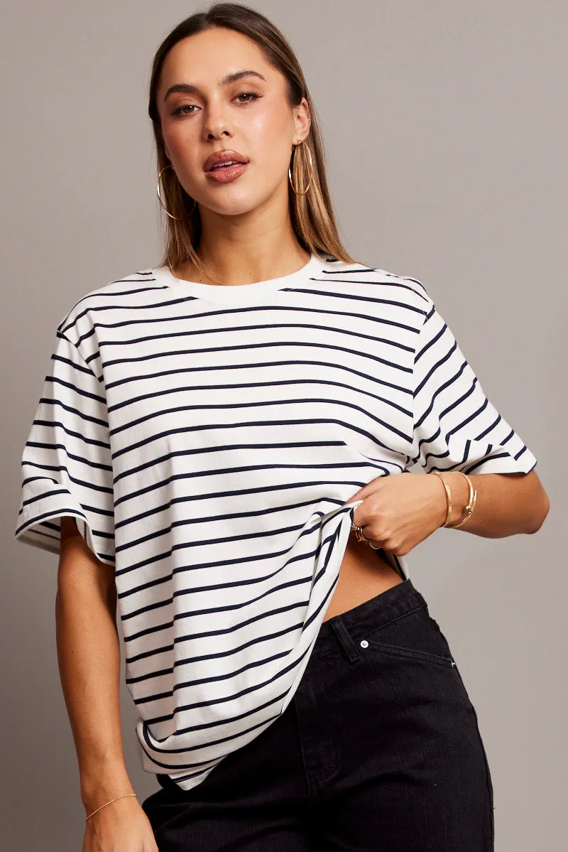 White Stripe Oversized T Shirt Short Sleeve Crew Neck sold by Ally Fashion