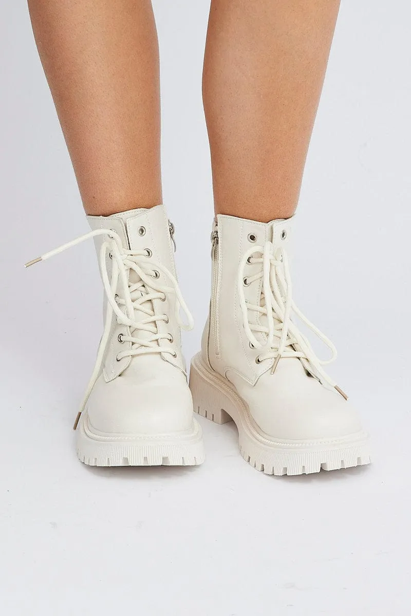 White Boots Chunky Lace up sold by Ally Fashion