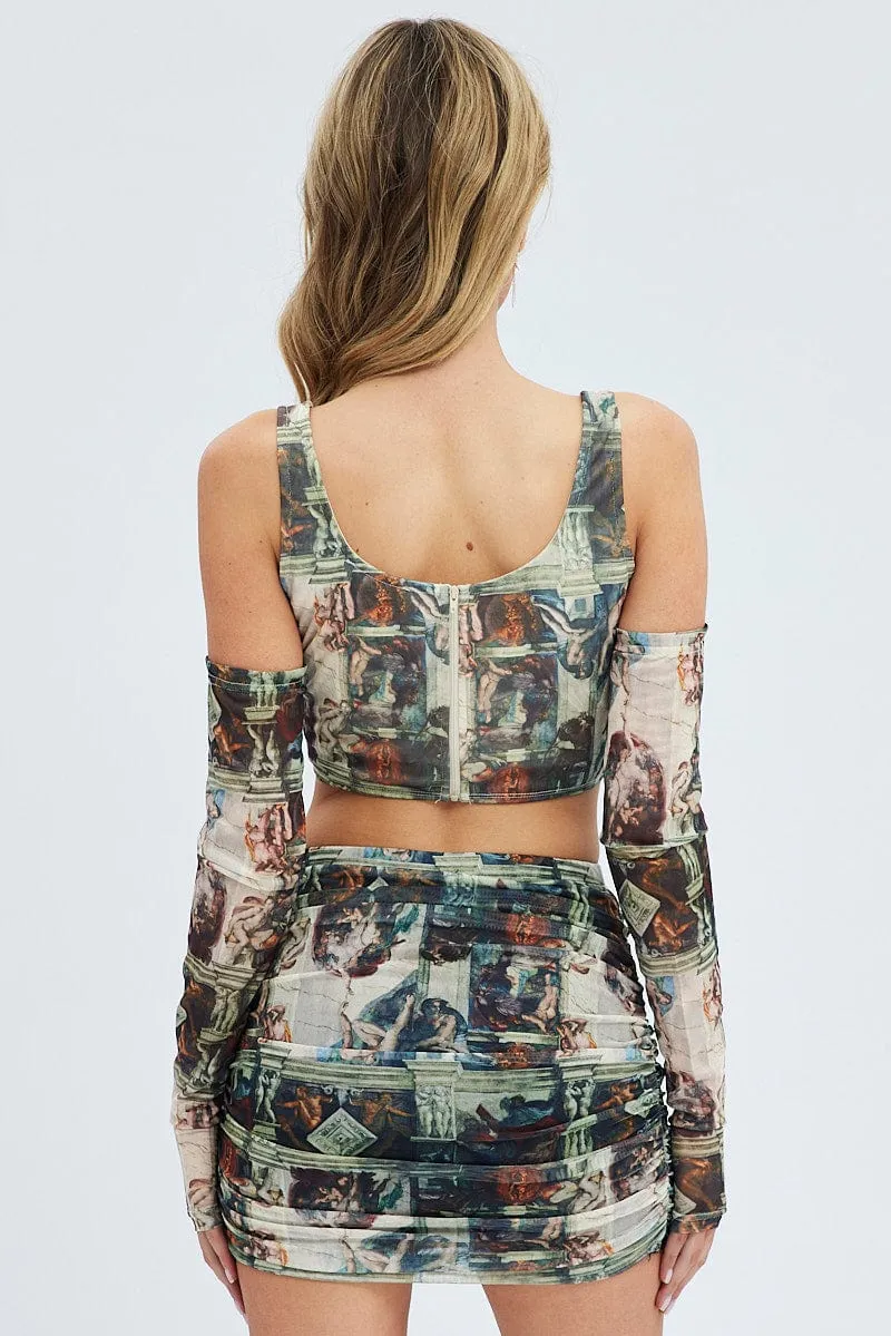 Green Abstract Mini Skirt Side Ruched Mid Rise Mesh sold by Ally Fashion product image thumbnail 5