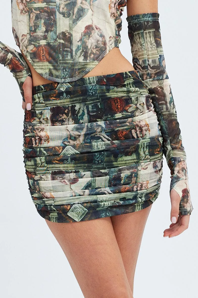 Green Abstract Mini Skirt Side Ruched Mid Rise Mesh sold by Ally Fashion product image thumbnail 2