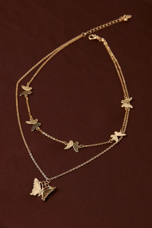 Gold Butterfly Charm Detail Layered Necklace sold by Ally Fashion