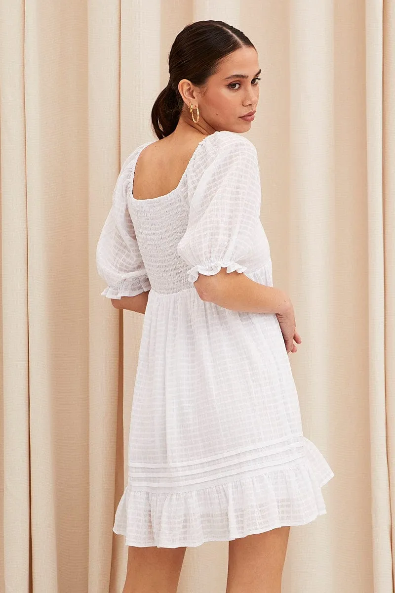 White Fit And Flare Dress Short Sleeve Sweetheart Neck sold by Ally Fashion product image thumbnail 5