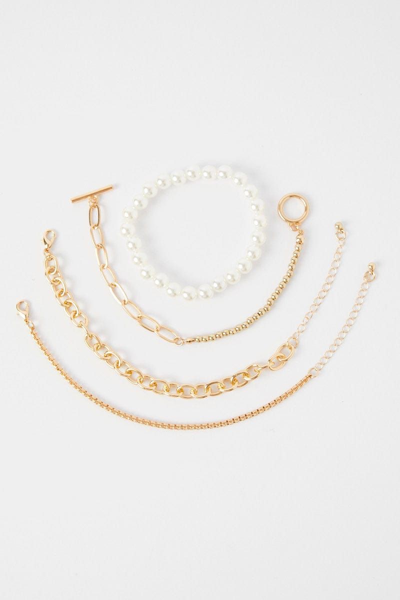 Gold 4 Pack Faux Pearl And Chain Bracelet Set sold by Ally Fashion product image thumbnail 3