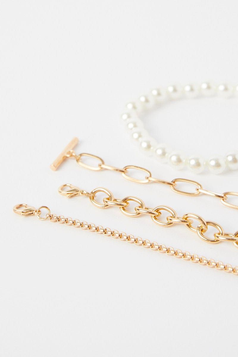 Gold 4 Pack Faux Pearl And Chain Bracelet Set sold by Ally Fashion product image thumbnail 4