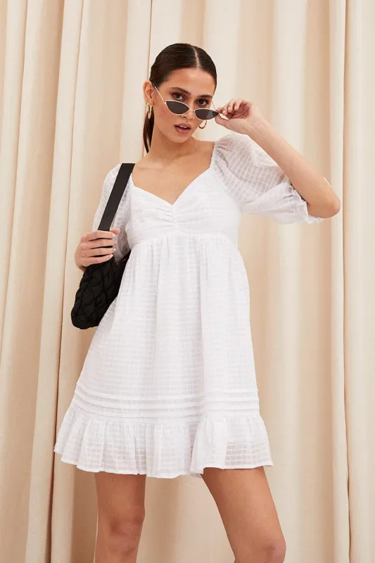White Fit And Flare Dress Short Sleeve Sweetheart Neck sold by Ally Fashion