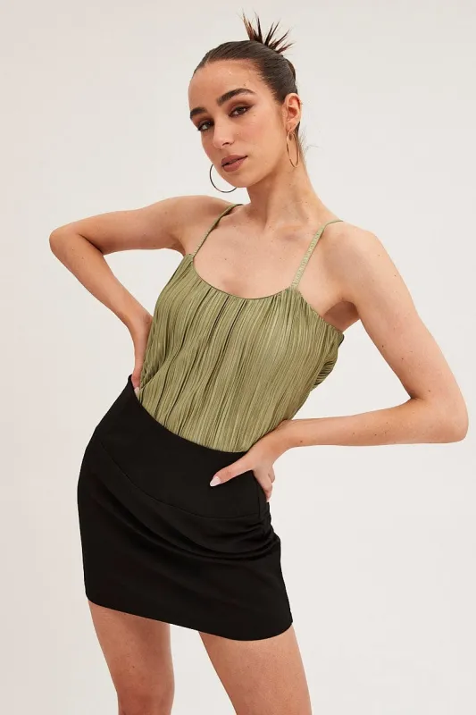 Green Plisse Cami Sleeveless Scoop Neck made by Ally Fashion