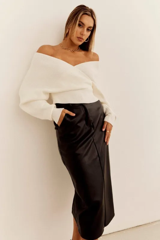 White Knit Top Long Sleeve Cross Over sold by Ally Fashion