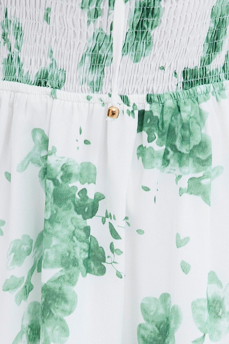 Green Floral Fit and Flare Dress Short Sleeve Ruched Bust sold by Ally Fashion product image thumbnail 6