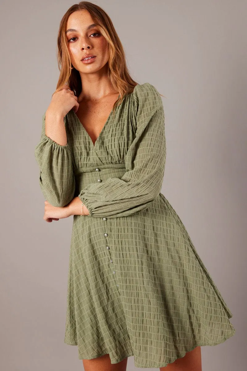 Green Fit And Flare Dress Long Sleeve sold by Ally Fashion product image thumbnail 3