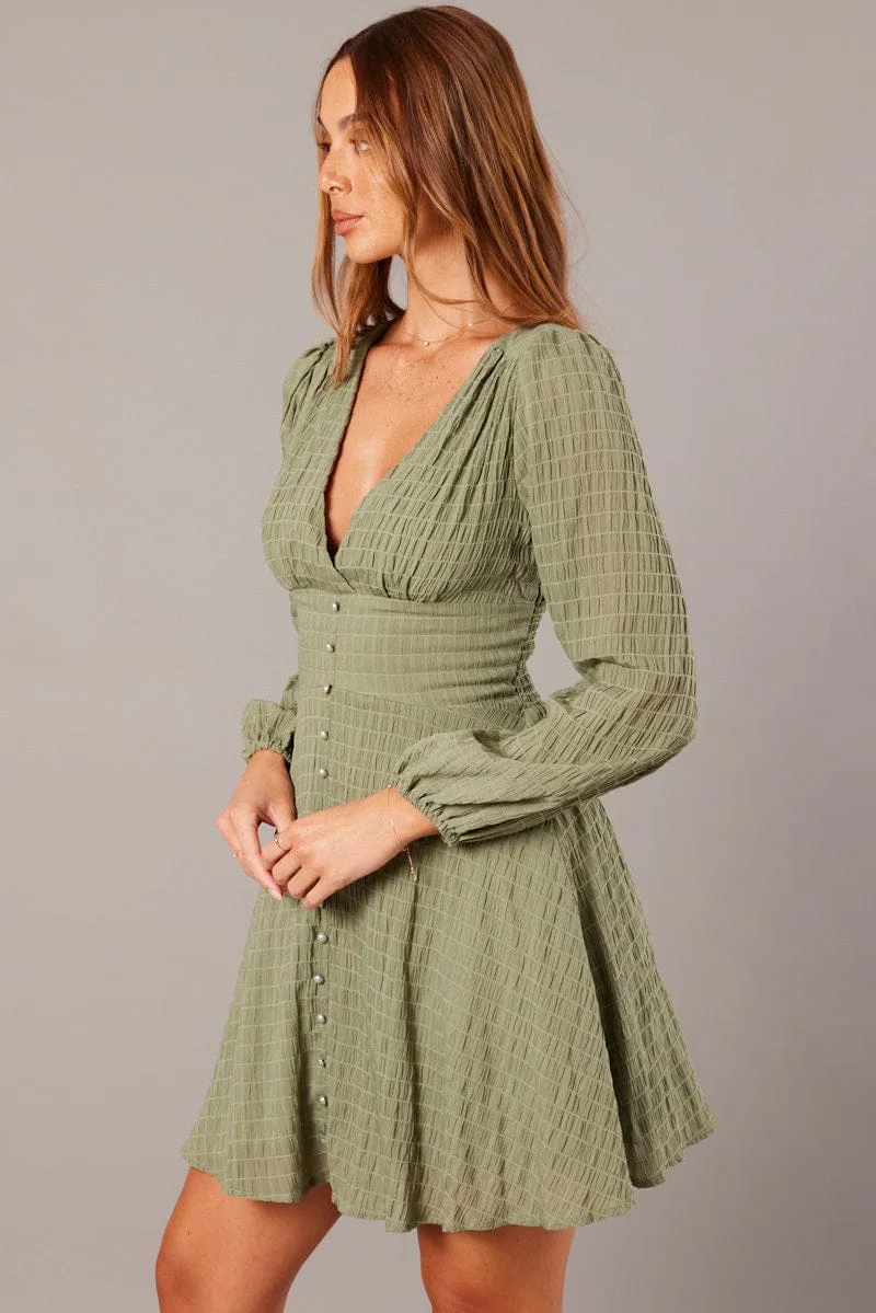 Green Fit And Flare Dress Long Sleeve sold by Ally Fashion product image thumbnail 4