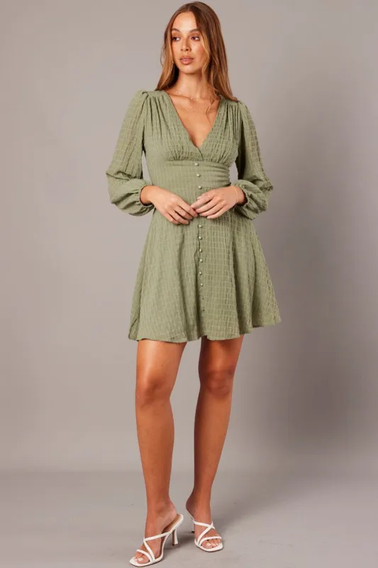 Green Fit And Flare Dress Long Sleeve sold by Ally Fashion