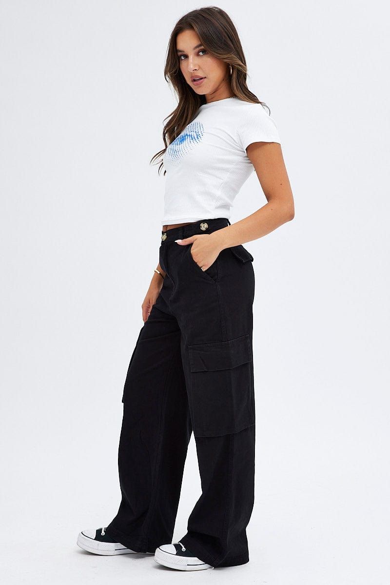 Black Wide Leg Pants Cargo Pockets sold by Ally Fashion product image thumbnail 4