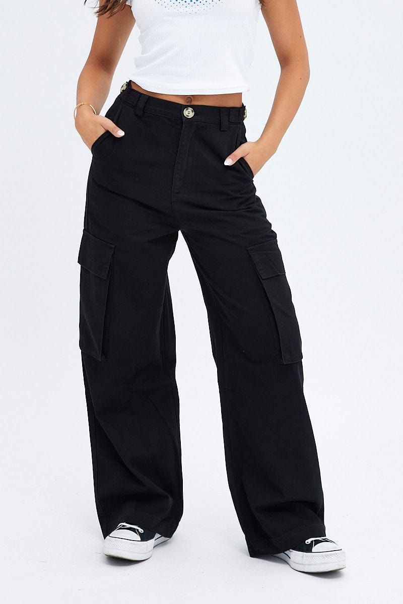 Black Wide Leg Pants Cargo Pockets sold by Ally Fashion