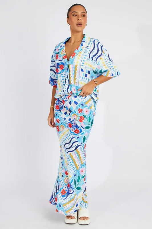 Multi Abstract Maxi Bias Skirt sold by Ally Fashion