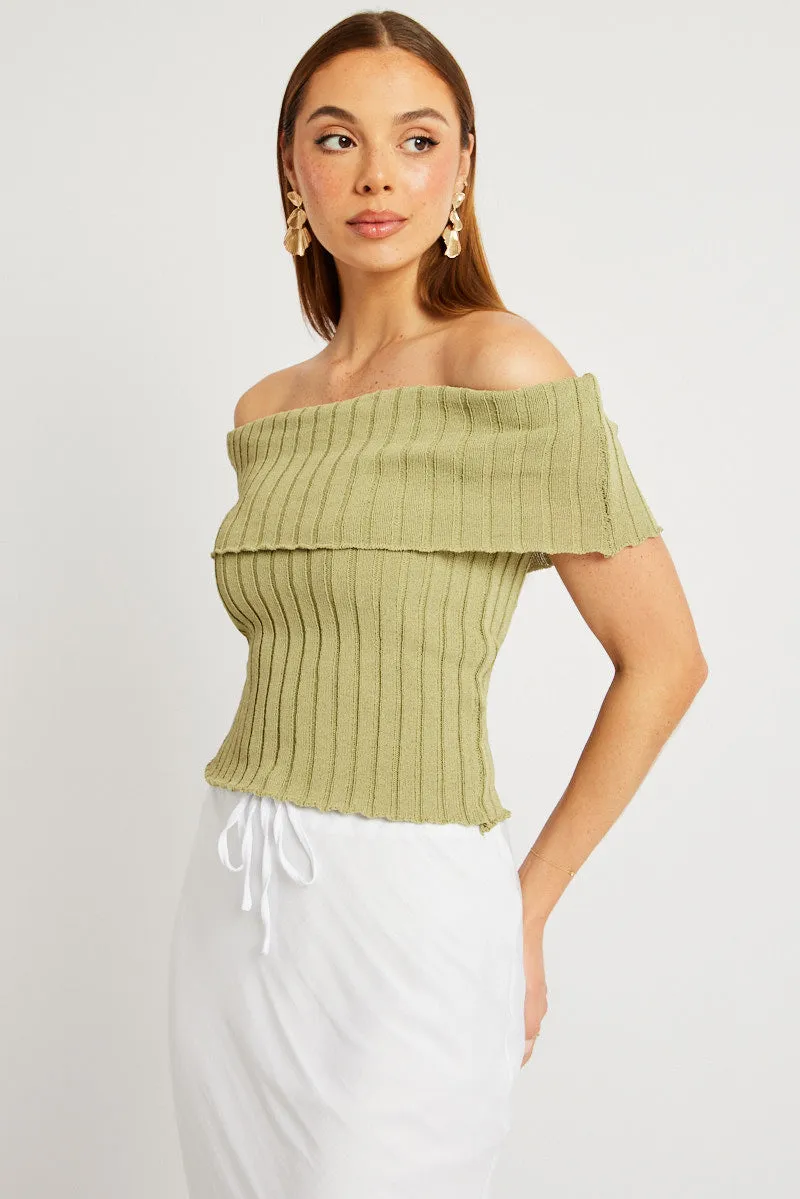 Green Off shoulder Knit Top sold by Ally Fashion