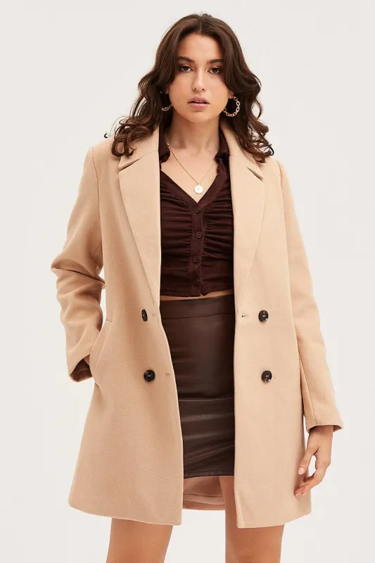 Beige Collared Coat Long Sleeve sold by Ally Fashion