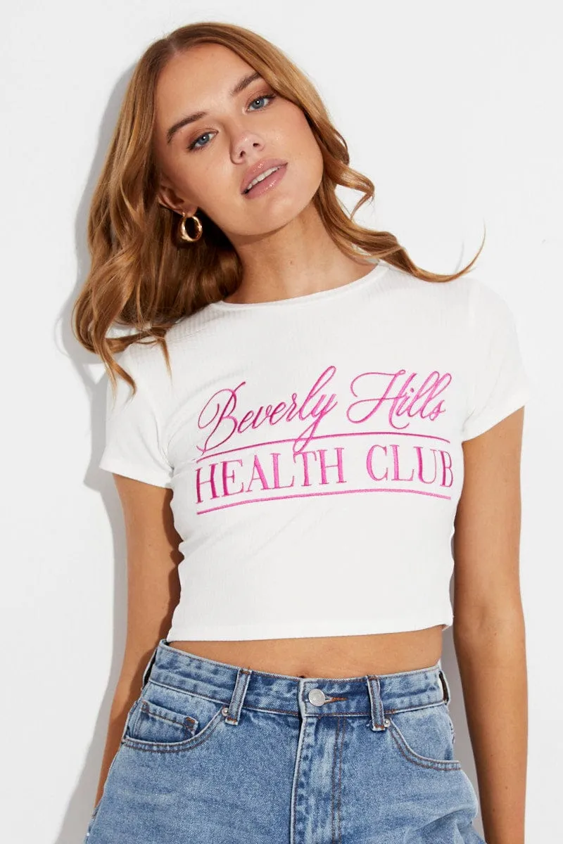 Pink Crop Tee Embroidered Beverly Hills Slogan Tshirt sold by Ally Fashion product image thumbnail 3