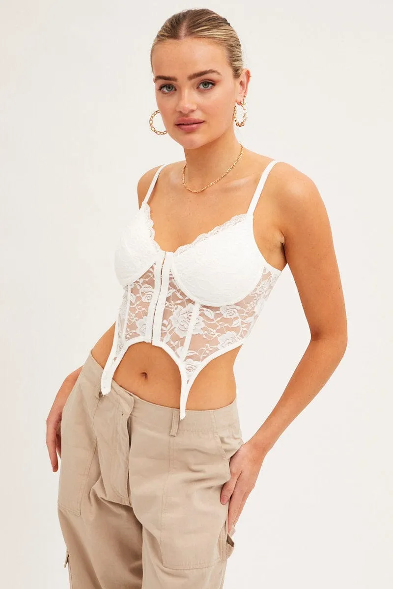 White Corset Top Sleeveless Sweetheart Crop Garter Lace sold by Ally Fashion product image thumbnail 3