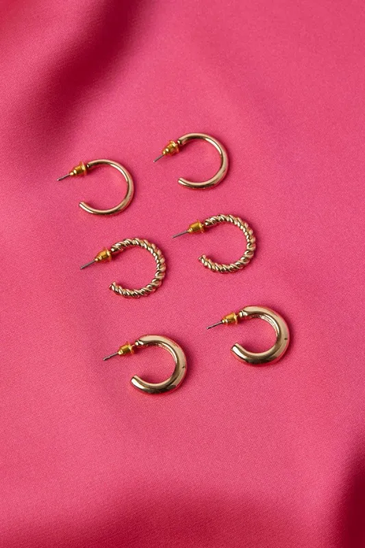 Gold Mixed Chunky and Twist Hoop Earrings Set sold by Ally Fashion