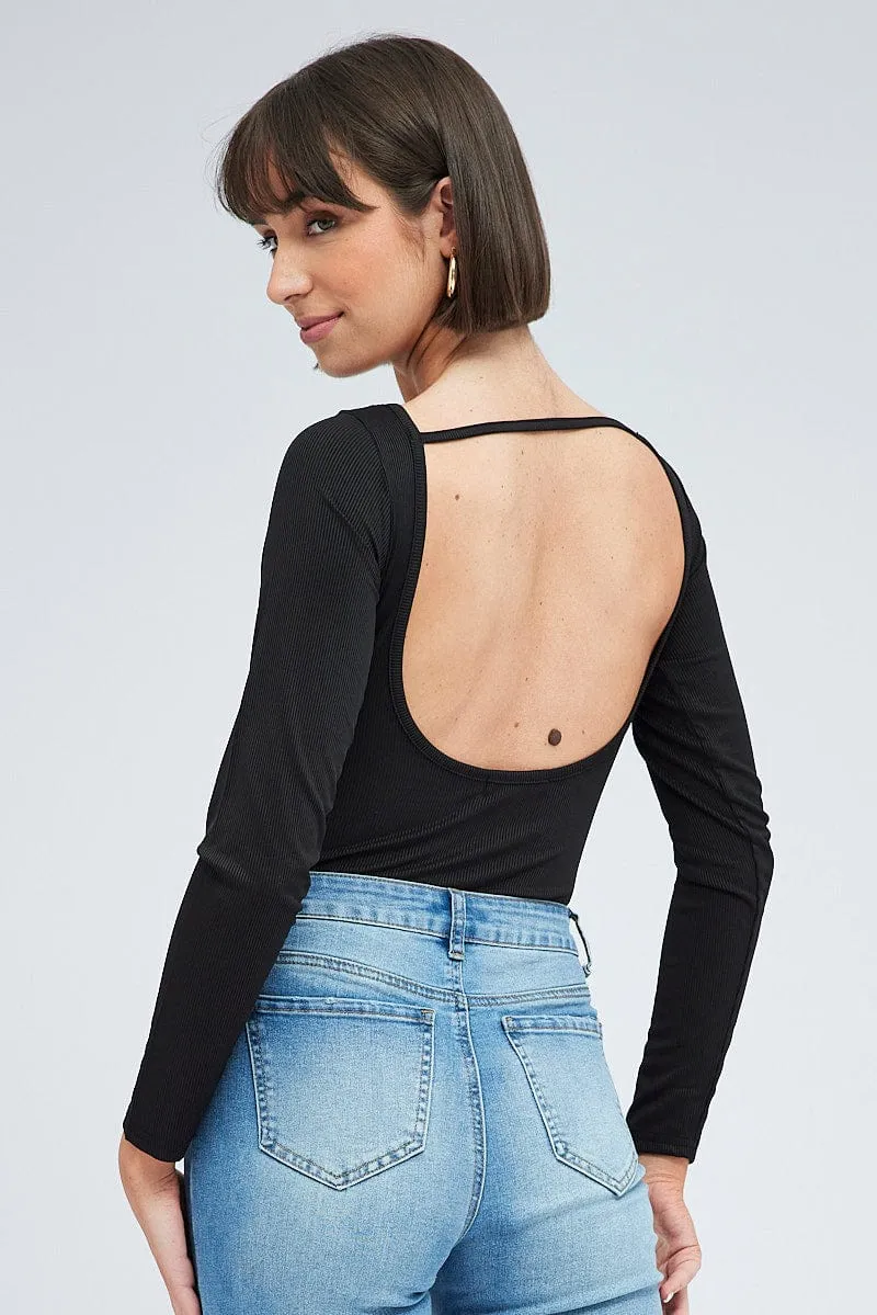 Black Bodysuit Long Sleeve Crew Neck Rib sold by Ally Fashion product image thumbnail 5