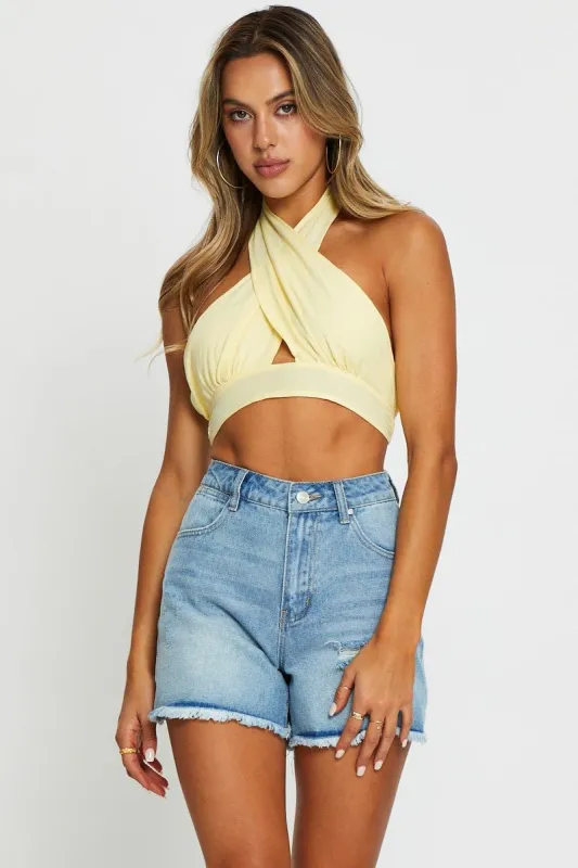 Blue High Rise Denim Shorts Knee Length sold by Ally Fashion