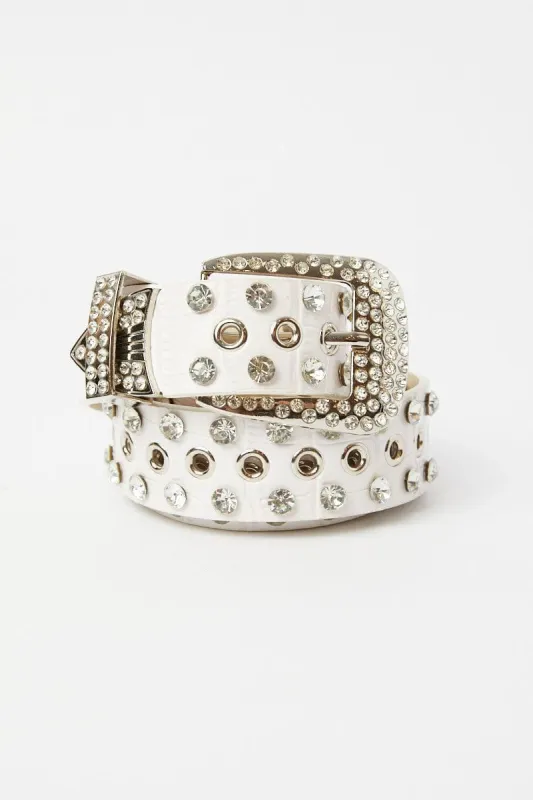 White Rhinestone Detail Buckle Belts sold by Ally Fashion
