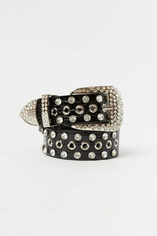 Black Rhinestone Detail Buckle Belts sold by Ally Fashion