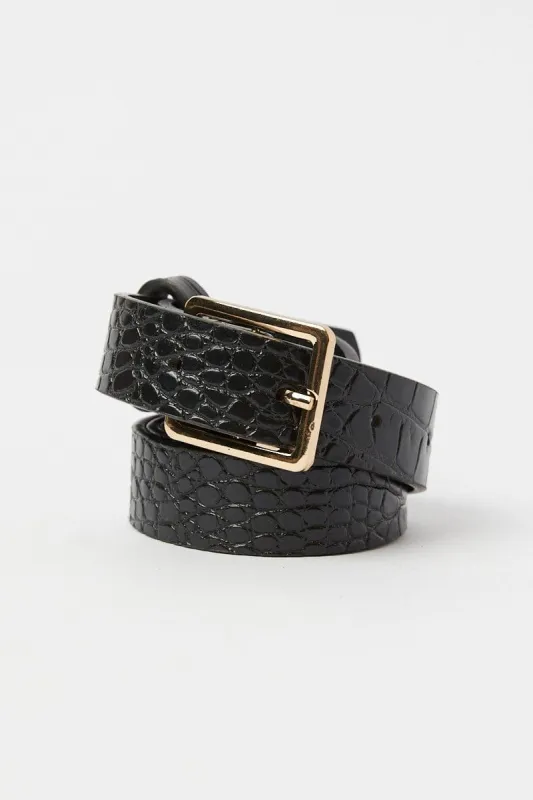 Black Rectangle Buckle Belt in Croc sold by Ally Fashion