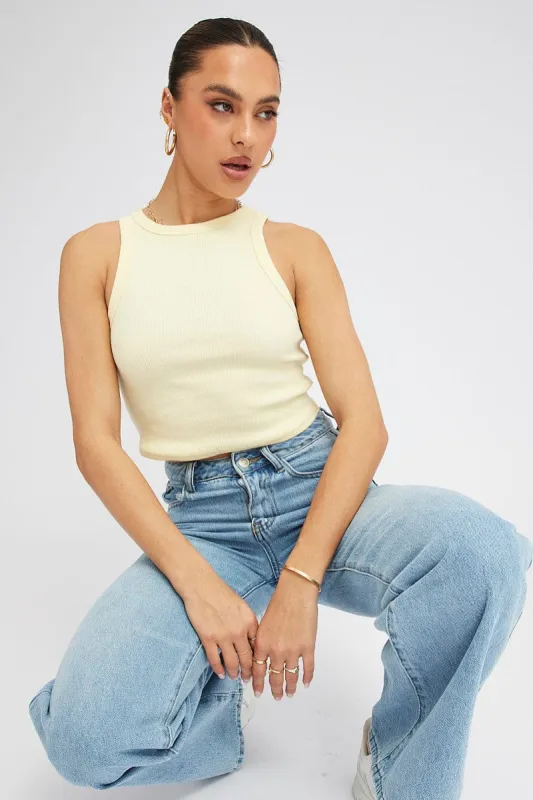 Yellow Tank Top Sleeveless Crew Neck sold by Ally Fashion