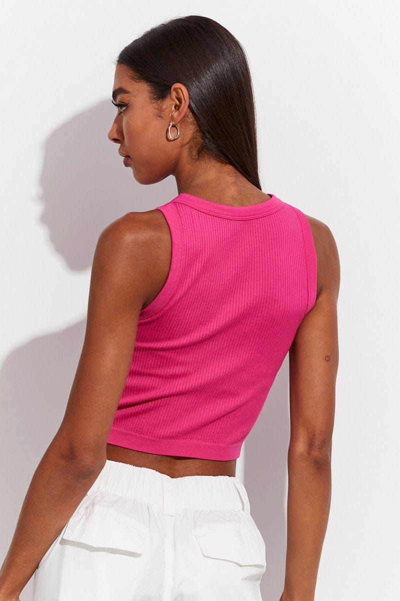 Pink Seamless Rib Tank Top sold by Ally Fashion product image thumbnail 4
