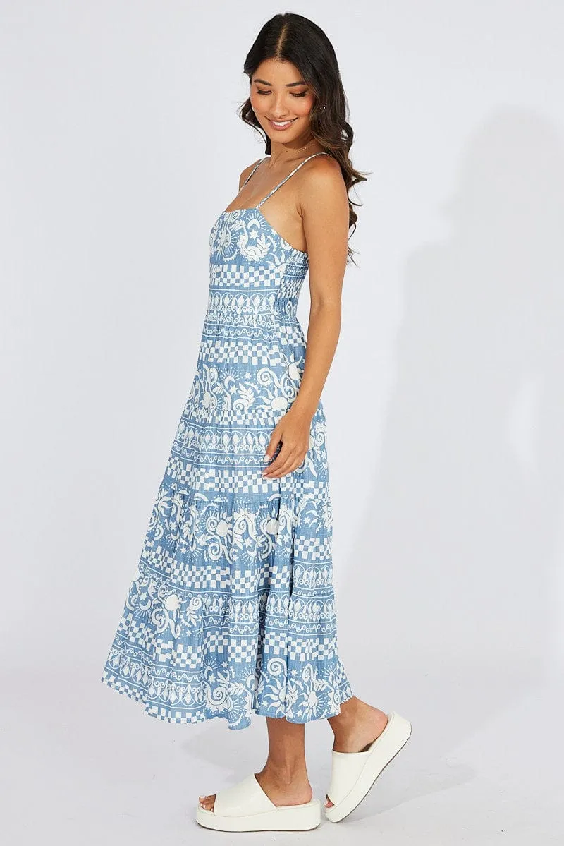 Blue Abstract Maxi Dress Tiered Strappy sold by Ally Fashion product image thumbnail 4